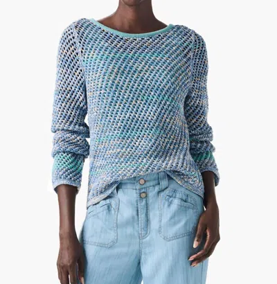 Nic + Zoe Crochet Surf Sweater In Blue Mix