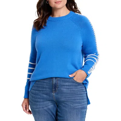 Nic + Zoe Nic+zoe Dashing Down Whipstitch High/low Sweater In Sapphire