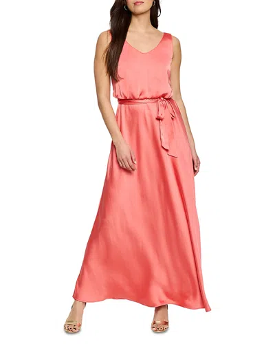 Nic + Zoe Nic+zoe Bianca Tie Waist Satin Maxi Dress In Guava