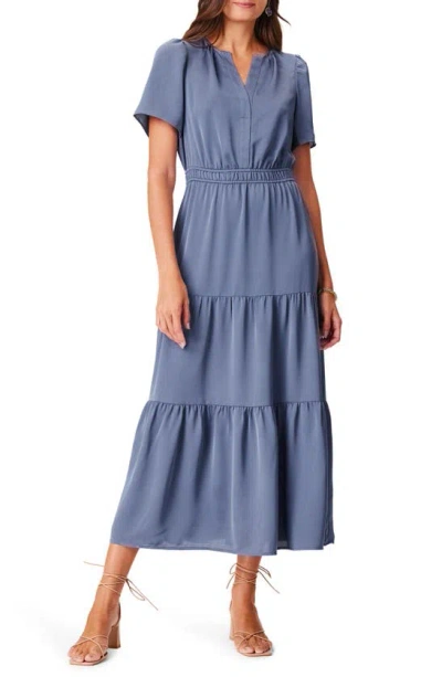 Nic + Zoe Nic+zoe Daydream Short Sleeve Tiered Maxi Dress In Blue