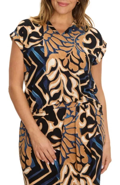 Nic + Zoe Nic+zoe Deco Blooms V-neck Top In Blue