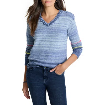 Nic + Zoe Nic+zoe Denim Days V-neck Sweater In Blue Multi