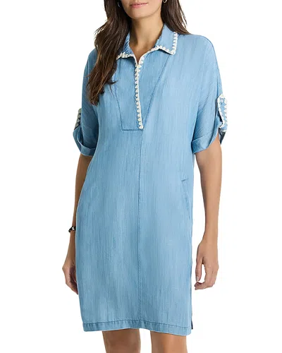 Nic + Zoe Nic+zoe Embroidered Detail Denim Shift Dress In Mid Wash