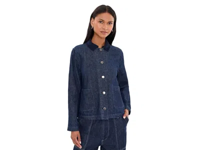 Nic + Zoe Denim Patch Pocket Trucker Jacket Women's Jacket Dark Blue Wash: Sm, Cotton/denim