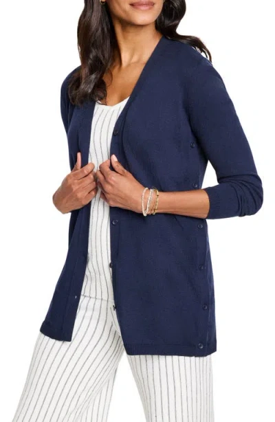 Nic + Zoe Nic+zoe Destination Side Button Cardigan In Blue