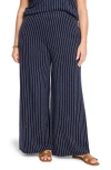 Nic + Zoe Nic+zoe Destination Stripe Wide Leg Knit Pants In Blue