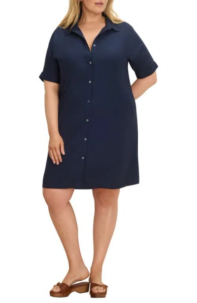 Nic + Zoe Nic+zoe Devon Short Sleeve Shirtdress In Blue