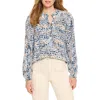 Nic + Zoe Dew Drops Button Henley Sweater In Blue Multi