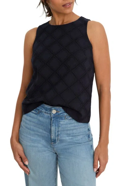 Nic + Zoe Nic+zoe Diamond Eyelet Cotton Top In Black