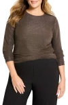 Nic + Zoe Nic+zoe Diamonte Long Sleeve Knit Top In Brown