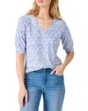 Nic + Zoe Nzt Dotty Ikat Elbow Sleeve V-neck Tee In Blue Multi In Blue