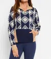 Nic + Zoe Double Diamond Half Zip Sweater In Indigo Multi In Blue