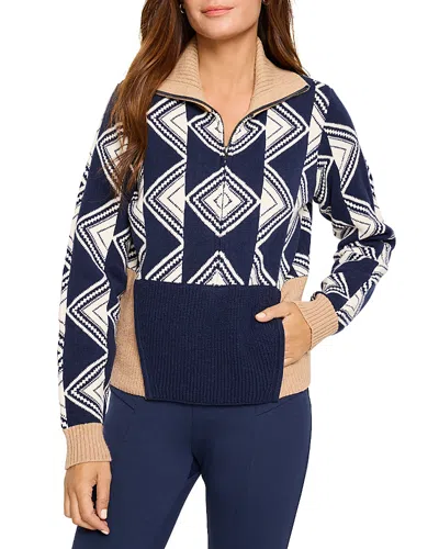 Nic + Zoe Double Diamond Half Zip Sweater In Indigo Multi