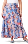 Nic + Zoe Dreamscape Crinkle Tiered Maxi Skirt In Blue Multi