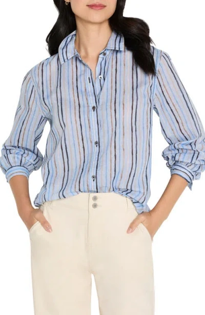 Nic + Zoe Nic+zoe Drifty Painted Stripe Cotton Shirt In Blue