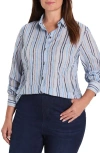 Nic + Zoe Nic+zoe Drifty Stripe Cotton Button-up Blouse In Blue