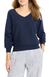 Nic + Zoe Easy V-neck Pure Cotton Sweater In Dark Indigo In Blue