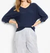 Nic + Zoe Easy V-neck Pure Cotton Sweater In Dark Indigo In Blue