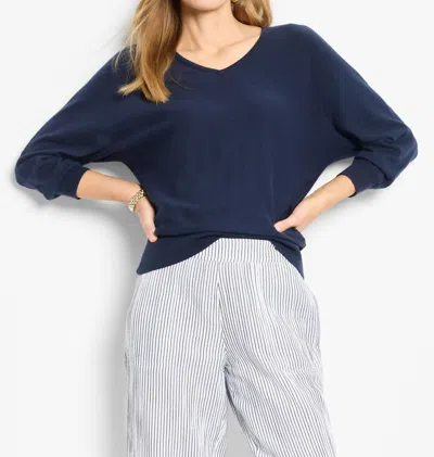NIC + ZOE EASY V-NECK PURE COTTON SWEATER IN DARK INDIGO