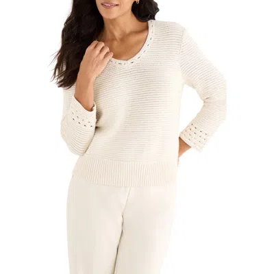 Nic + Zoe Nic+zoe Edged Pop Stitch Sweater In White