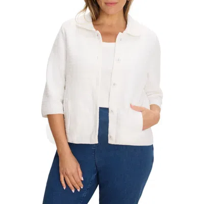 Nic + Zoe Nic+zoe Elbow Sleeve Textured Knit Jacket In White