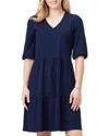 Nic + Zoe V Neck Elbow Sleeve Tiered Dress In Dark Indigo