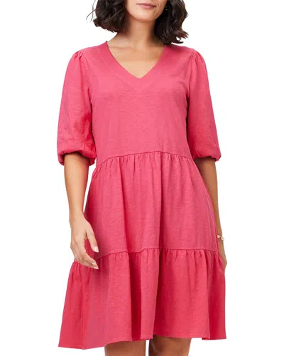 Nic + Zoe Nic+zoe Elbow Sleeve V-neck Dress In Red