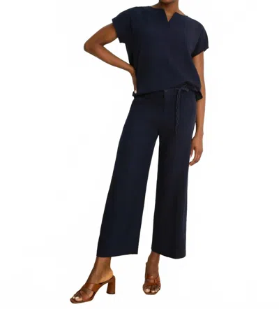 Nic + Zoe Eliot Wide Leg Rumba Linen Belted Crop Pants In Dark Indigo In Purple