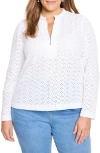 Nic + Zoe Nic+zoe Embroidered Eyelet Split Neck Knit Top In Paper White