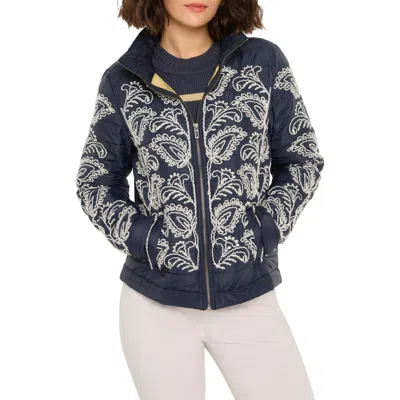 Nic + Zoe Nic+zoe Embroidered Puffer Jacket In Blue