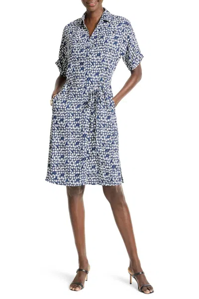 Nic + Zoe Etched Angles Belted Devon Dress In Indigo In Multi