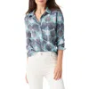 Nic + Zoe Nic+zoe Ethereal Seas Crinkle Cotton Button-up Shirt In Aqua Multi