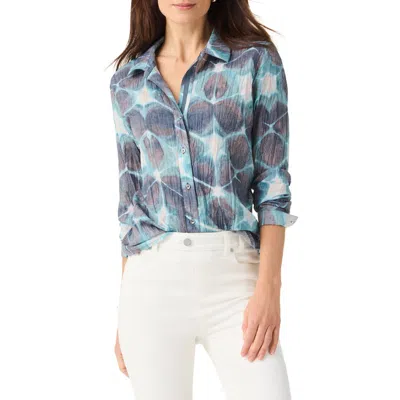 Nic + Zoe Nic+zoe Ethereal Seas Crinkle Cotton Button-up Shirt In Blue