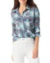 Nic + Zoe Nic+zoe Ethereal Seas Crinkle Cotton Button-up Shirt In Aqua Multi