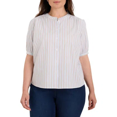 Nic + Zoe Nic+zoe Eton Striped Band Collar Shirt In Multi