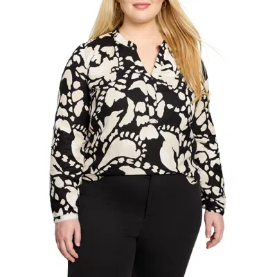 Nic + Zoe Nic+zoe Evening Petal Linen Blend Top In Black Multi