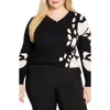 Nic + Zoe Nic+zoe Evening Petal Scallop V-neck Sweater In Multi