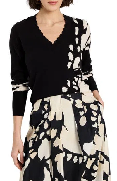 Nic + Zoe Evie Evening Petal Sweater In Black And Off-white In Multi