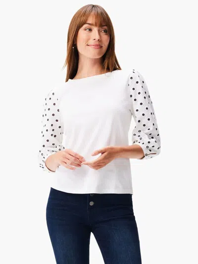 Nic + Zoe Nic+zoe Eyelet Breeze Top Women White Cotton Boat Neck Puff Sleeve Jdm639