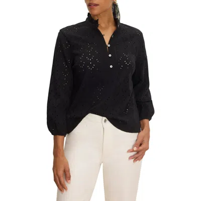 Nic + Zoe Nic+zoe Eyelet Ruffle Neck Top In Black