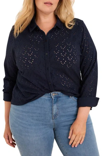 Nic + Zoe Nic+zoe Eyelet Poplin Shirt In Blue