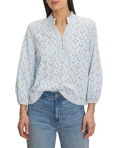 Nic + Zoe Nic+zoe Eyelet Ruffle Neck Top In Blue