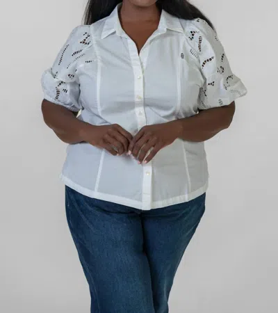 Nic + Zoe Eyelet Sleeves Shirt In White