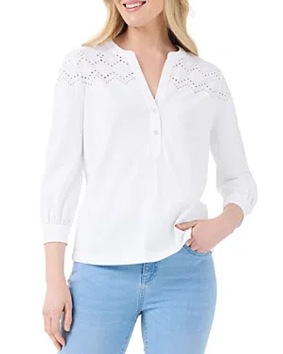 Nic + Zoe Cotton Eyelet Shirt In Paper White