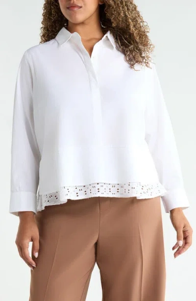 Nic + Zoe Nic+zoe Eyelet Trim Stretch Cotton Popover Shirt In Red