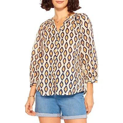 Nic + Zoe Nic+zoe Falling Diamonds Top Women's Orange Diamond Print Split Neck Frog477 In Brown