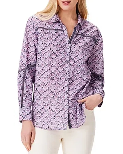 Nic + Zoe Nic+zoe Falling Fans Cotton Button-up Shirt In Purple Multi