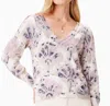 Nic + Zoe Falling Fans V-neck Cotton Blend Sweater In Multi