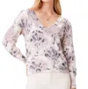 Nic + Zoe Falling Fans V-neck Cotton Blend Sweater In Multi