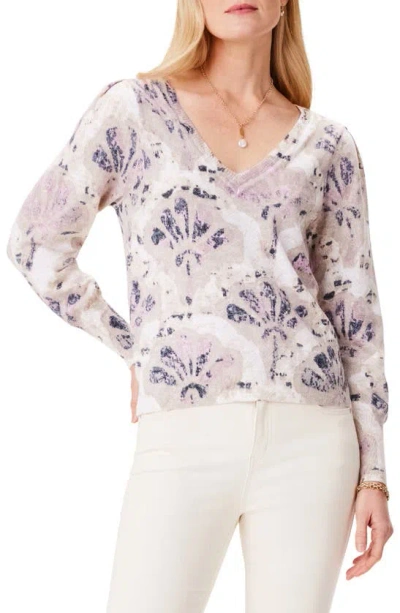 Nic + Zoe Falling Fans V-neck Cotton Blend Sweater In Multi